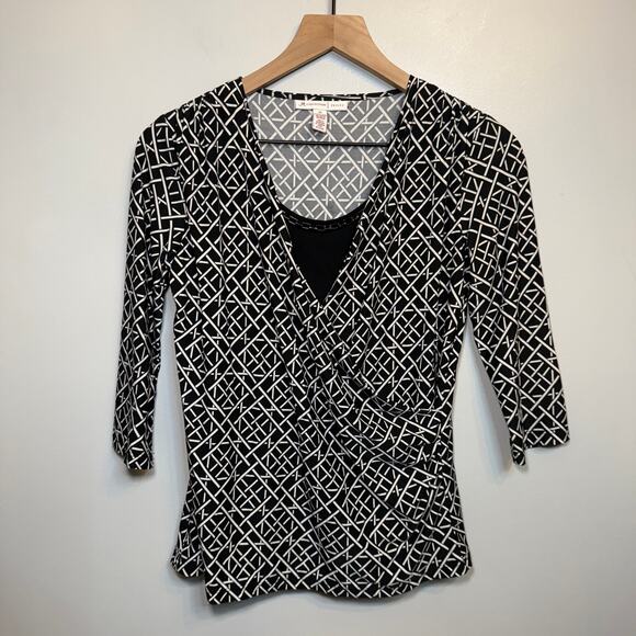 JM Collection Women's 3/4 Sleeve Abstract Print Blouse Size Petite Small - Picture 1 of 4